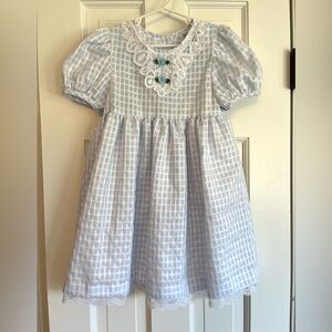 Vintage 5T Blue Checkered Dress with lace detail Made in USA